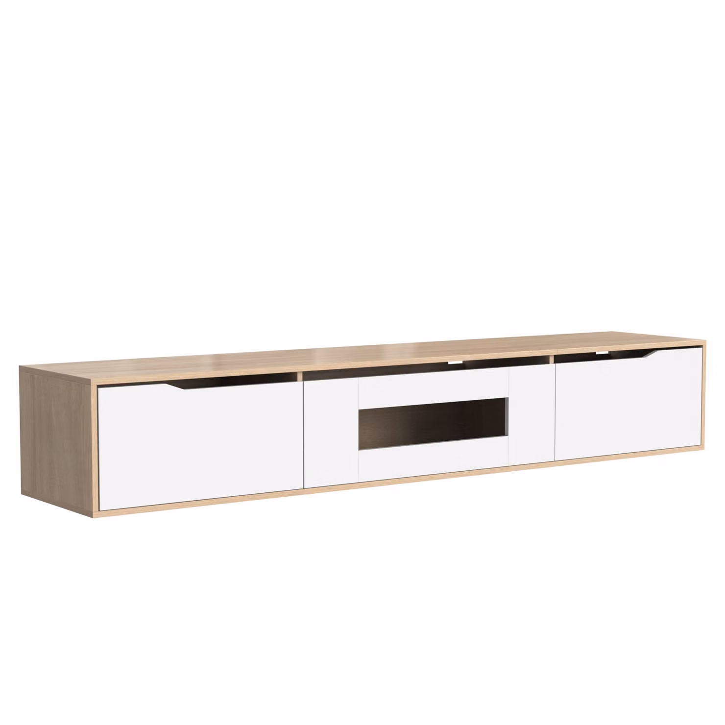 Mobile TV Moderno GL Store Bianco Lucido e Legno con Illuminazione LED Integrata L: 180 cm, P: 35 cm, H: 30 cm – 2