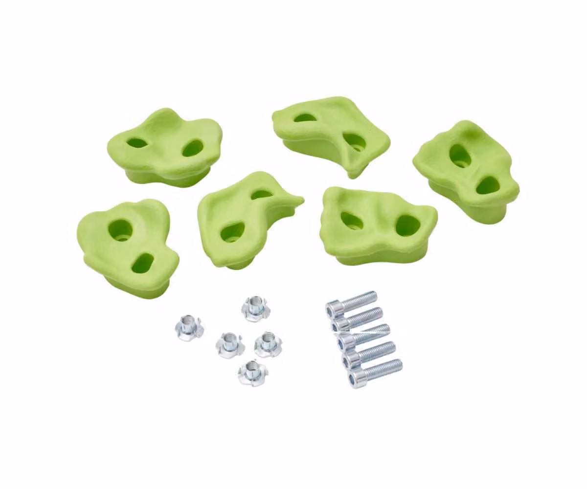 Set di 5 prese da arrampicata TRIBECCO con attacco - per pareti da arrampicata indoor e outdoor (Lime)
