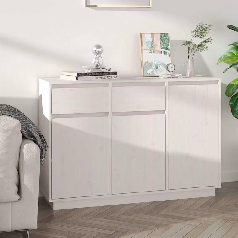 vidaXL Credenza Bianca in Legno Massello di Pino per Soggiorno e Sala da Pranzo L: 110 cm, P: 34 cm, H: 75 cm
