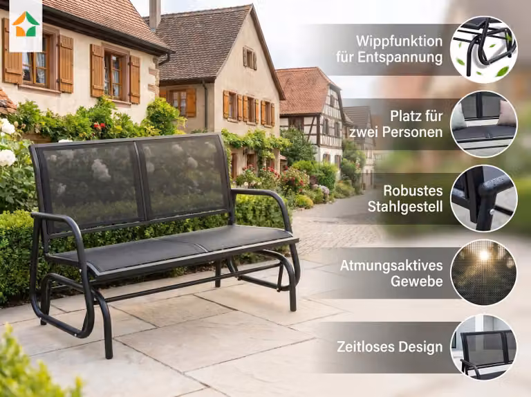 Panchina a dondolo da giardino a 2 posti, ca. 120 x 70 x 83 cm – Nero
