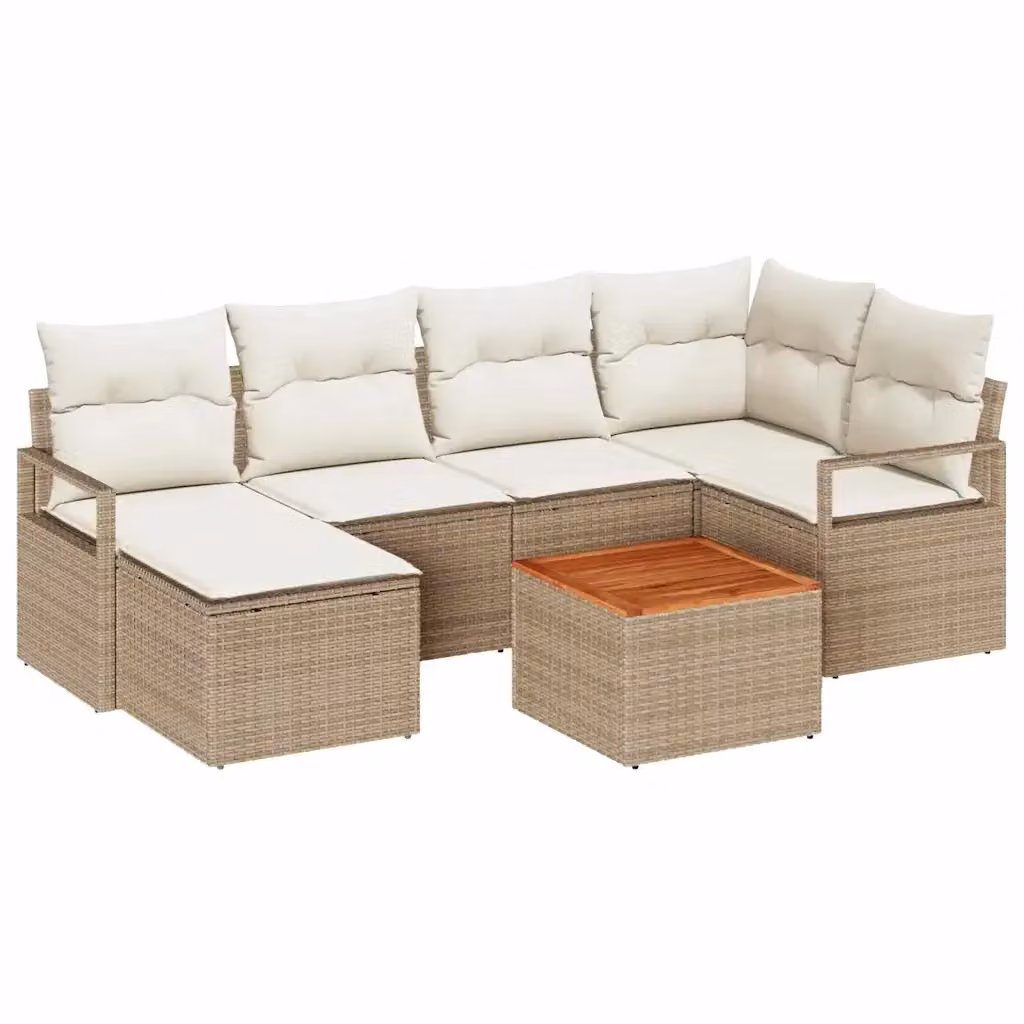 Set Divano da Giardino a L vidaXL in Polyrattan Beige con Cuscini e Tavolino da 7 Pezzi – 2