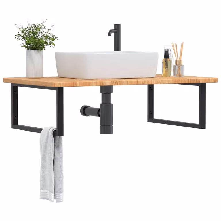 vidaXL Ripiano a Parete per Lavabo Moderno in Rovere e Metallo Nero e Marrone
