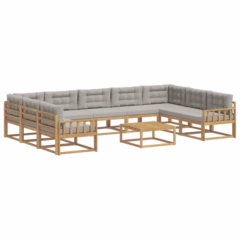 Set di divani da esterno a L con tavolino vidaXL in legno di acacia, Bianco e Grigio – 2