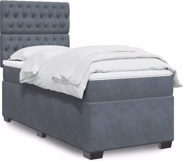 Letto con Giroletto a Molle e Materasso Ibrido vidaXL in Velluto Grigio e Bianco L/P/H: 90 x 190 cm