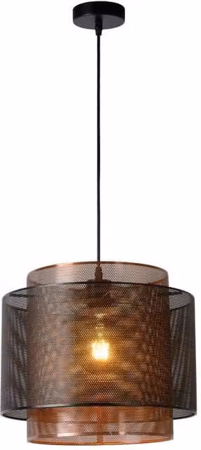 Lampada a sospensione Lucide Orrin nera in metallo con design cilindrico minimalista, diametro: 34 cm, attacco E27, 60W