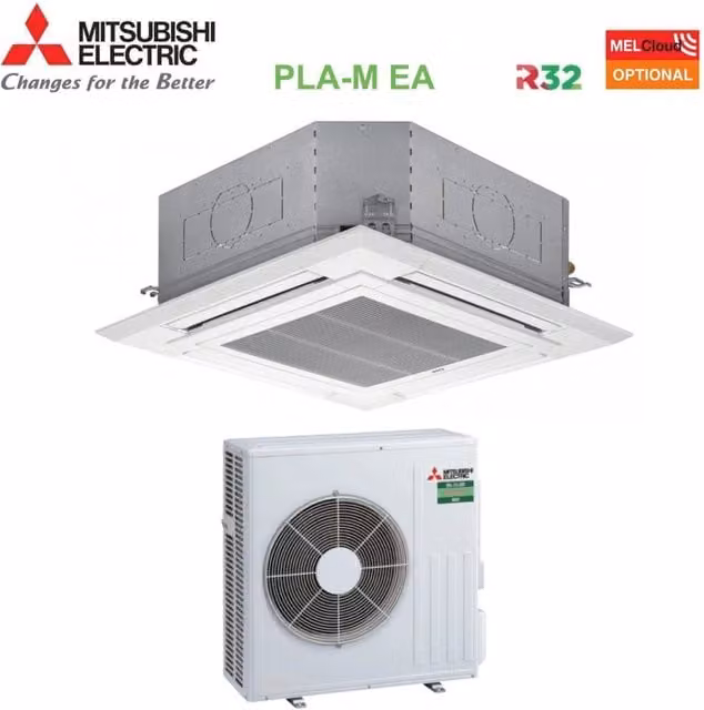 Climatizzatore Condizionatore Mitsubishi Electric Cassetta a 4 Vie PLA-M71EA + SUZ-M71VA 24000 Btu con Griglia Inclusa, Classe Energetica A++, Wi-Fi Opzionale, L/P: 90 x 90 cm