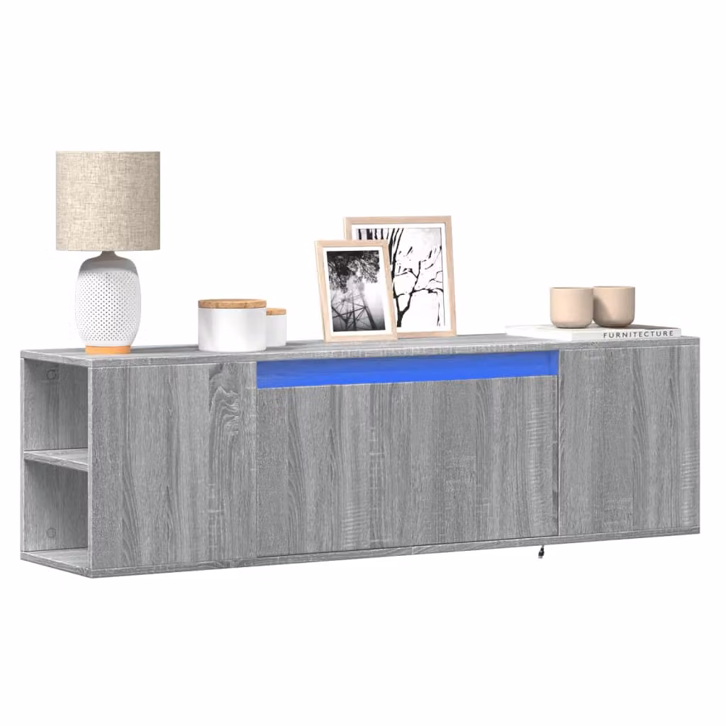 Mobile TV a parete vidaXL con luci LED integrate, Grigio Sonoma, L 135 x P 31 x H 39,5 cm