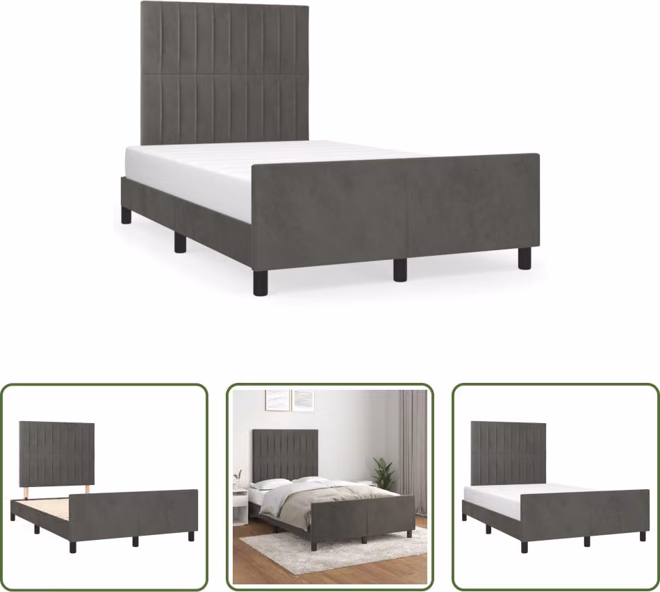 The Living Store Struttura letto con testata grigio scuro 120x190 cm in velluto
