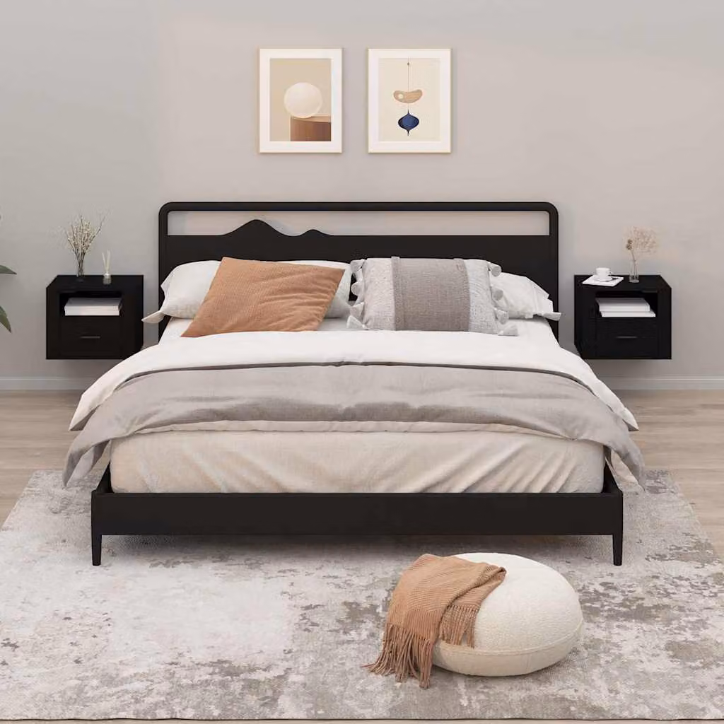 Set di 2 comodini da muro vidaXL moderni in nero opaco L/P/H: 50 x 36 x 40 cm