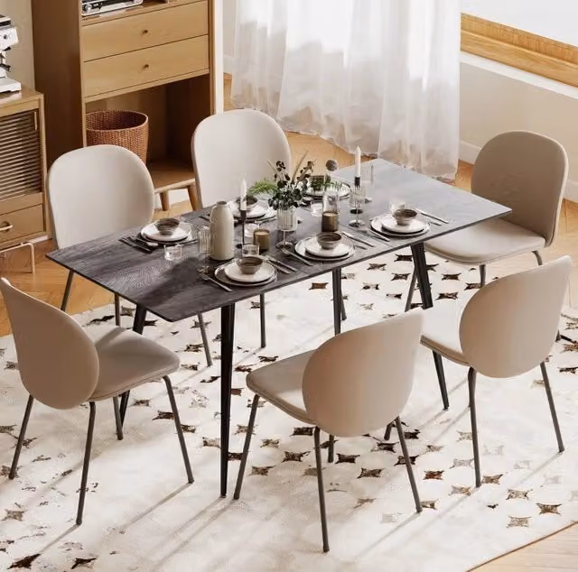 Tavolo da pranzo allungabile in acciaio, estensibile da 120 a 160 cm per 6-8 persone, con gambe robuste e angoli arrotondati
