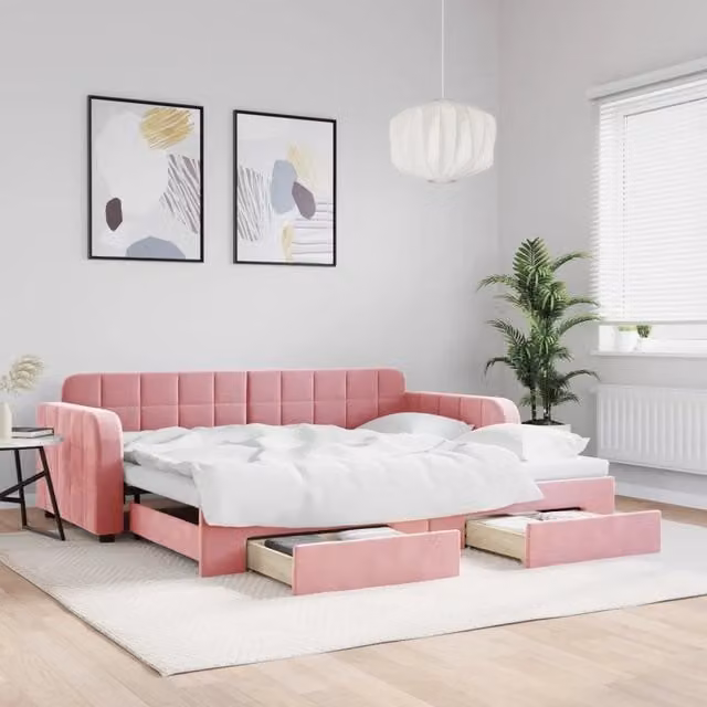 Divano Letto Moderno vidaXL in Velluto Rosa per Soggiorno e Camera da Letto