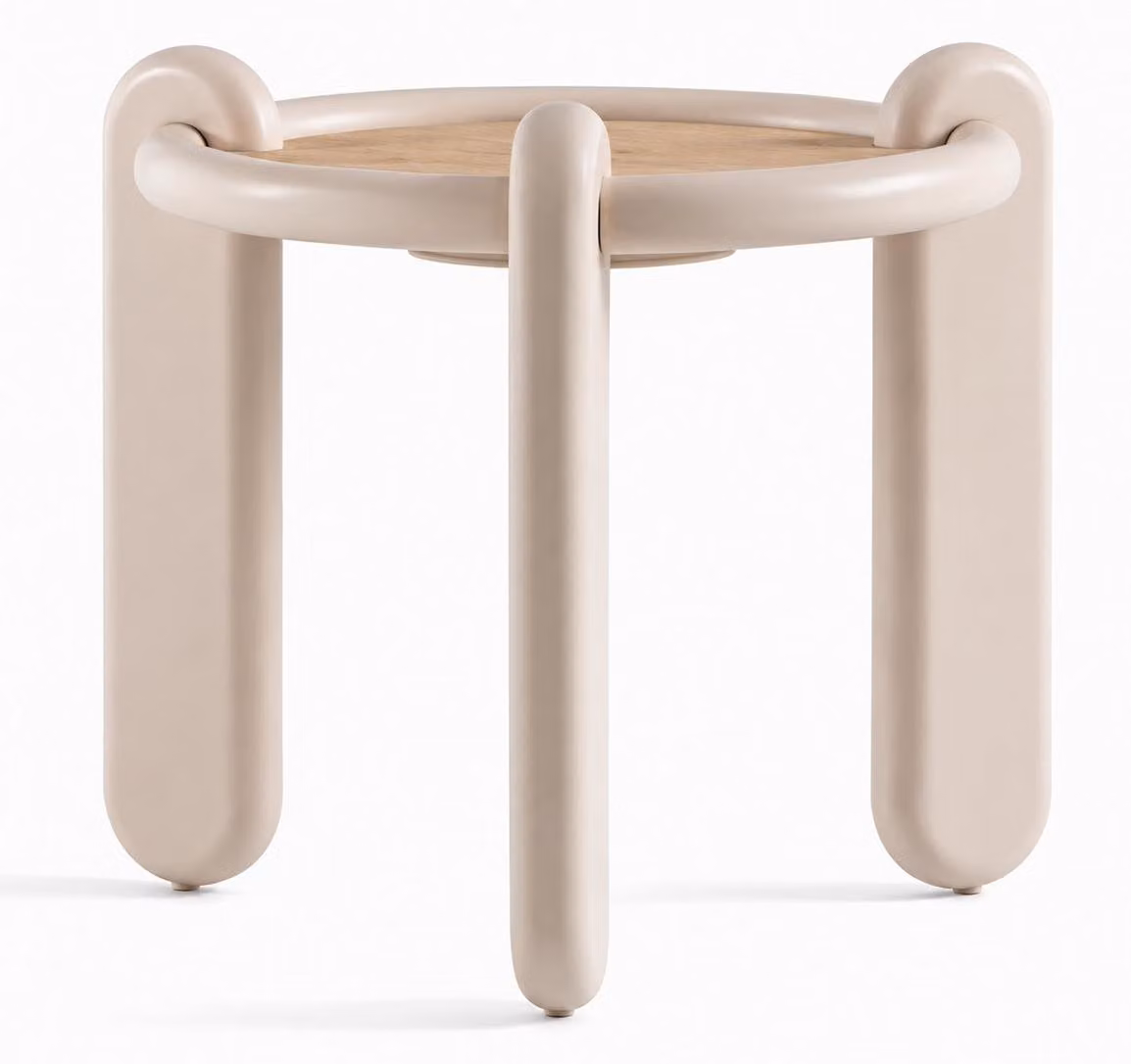 Tavolino ausiliario, stile moderno, colore beige, nuovo, pratico, rotondo, ideale per il soggiorno