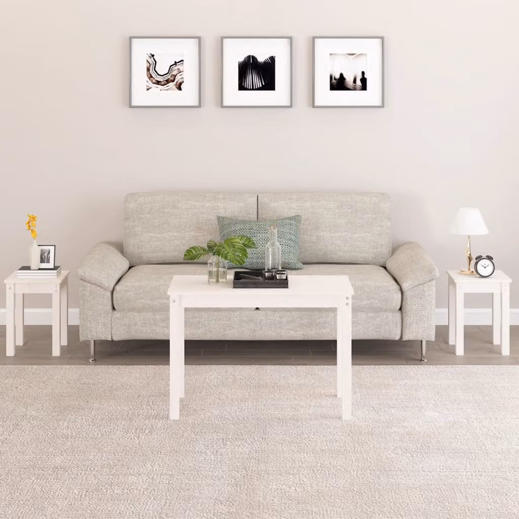 Set di 3 tavolini a incastro vidaXL in legno massello di pino, colore bianco