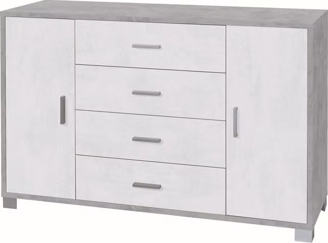 Mobile 2 Ante 4 Cassetti 136x86x41 cm Cemento/Ossido Bianco