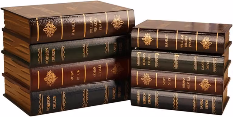 Set di 2 scatole decorative in legno – Stile antico – Decorazioni a forma di libri finti – Dimensioni: Grande 16x14x20 cm, Piccola 13,5x11x16,5 cm – Scatole decorative