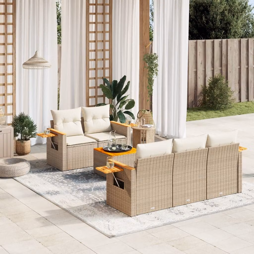 Set Divano da Giardino 6 pz vidaXL in Polyrattan Beige con Cuscini e Tavolino da Esterno – 1