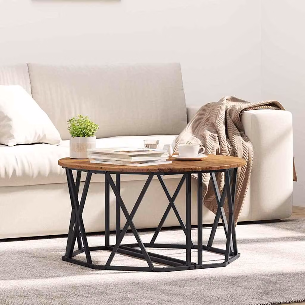 Maison Exclusive - Tavolino da caffè in legno di recupero, 80 x 80 x 42 cm, struttura in legno e acciaio