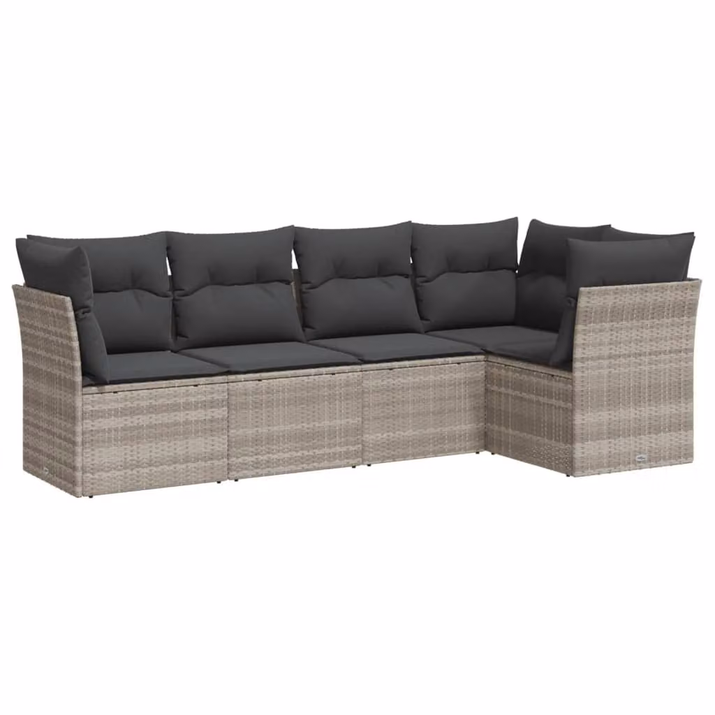 Set Divano da Giardino 5pz con Cuscini Grigio Chiaro Polyrattan
