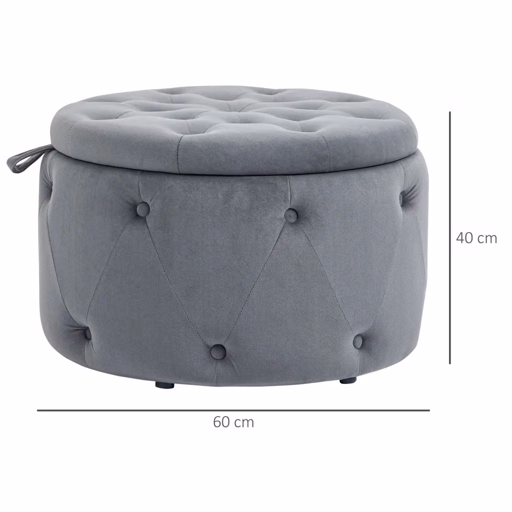 Pouf contenitore rotondo WISHDOR in velluto grigio, design cilindrico vintage, Ø60 x 40 cm – 2