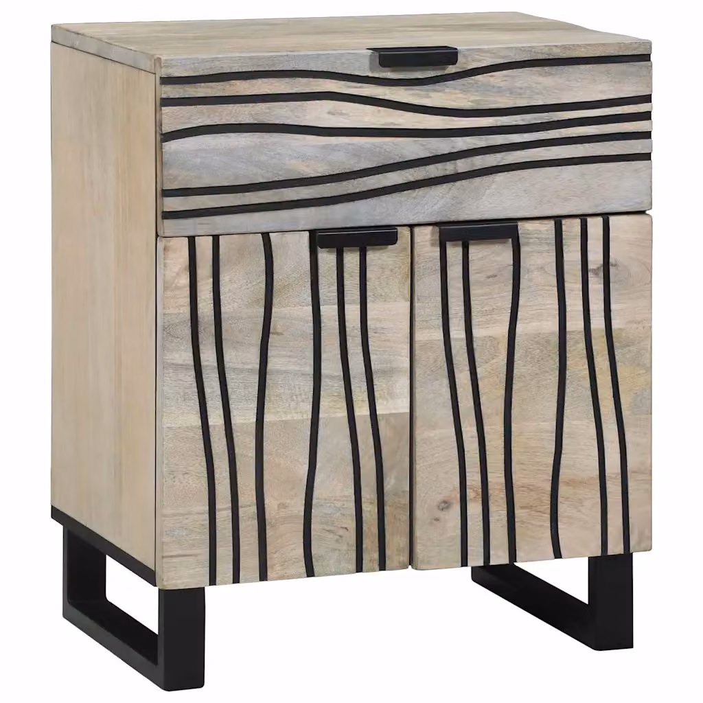 Armadio da notte vidaXL in legno di acacia e mango, colore bianco e beige, stile rustico, L 50 cm x P 33 cm x H 60 cm