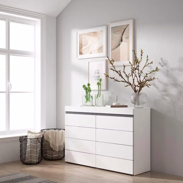 Cassettiera, 114x35x75cm, Camera da letto, Con Stoccaggio, Bianco e nero RF3422