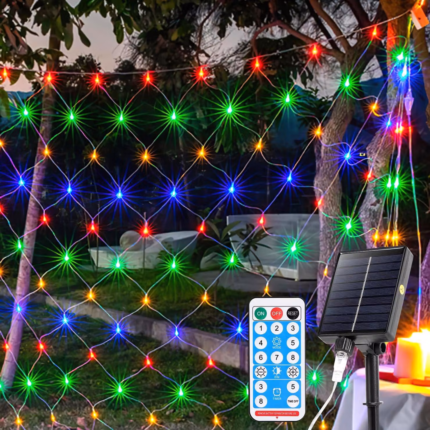 Pannello luminoso solare, dimensioni 2x2 metri, 240 LED, multicolore, con telecomando, grado di protezione IP44