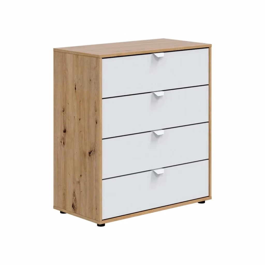Comodino Spinello DMORA, Comò basso e Tavolino da notte Bianco e Rovere Nodi, L 78 cm, P 40 cm, H 86 cm – 2