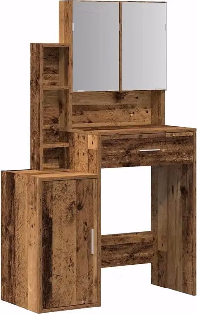 Toeletta Tavolo da Trucco con Cassetto in Legno Vecchio Marrone L: 80 cm, P: 35 cm, H: 132 cm