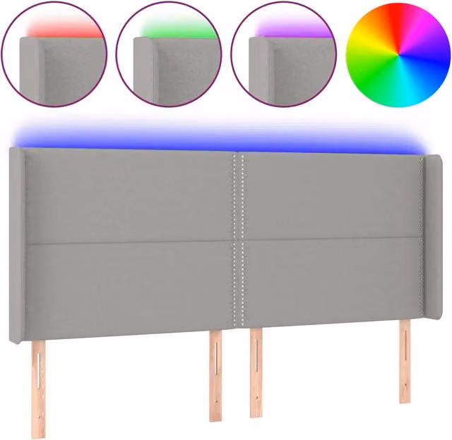 Testata del letto con illuminazione LED e porta USB Design In, rivestimento in tessuto grigio chiaro, L: 203 cm, P: 16 cm, H: 118/128 cm