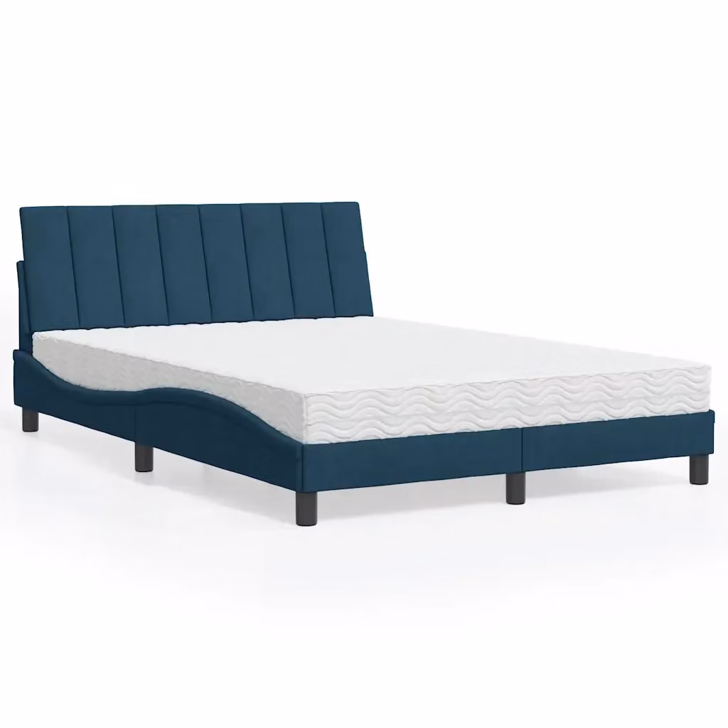 Letto Hanko vidaXL con Materasso in Velluto Blu e Bianco L/P: 140 x 200 cm – 2