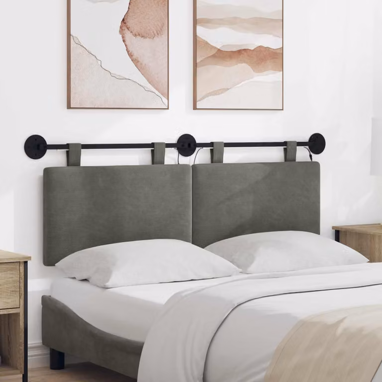 Testiera sospesa vidaXL in tessuto corda grigio con illuminazione integrata L: 150 cm, H: 55 cm, P: 7 cm