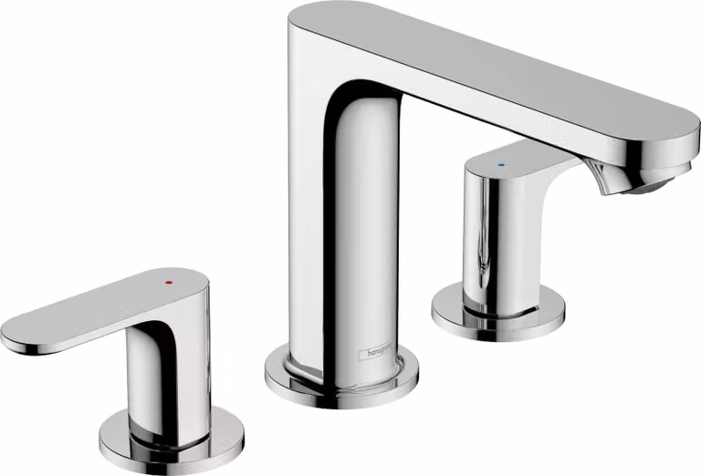 Miscelatore per lavabo a 3 fori, modello Rebris S, con bocchetta di 110 mm, finitura cromata