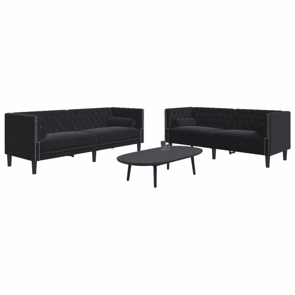 Maison Exclusive - Set divano Chesterfield a 2 posti con cuscini per il collo, in velluto nero