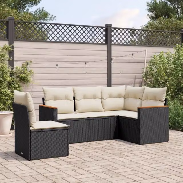 Set Divani da Giardino 5 pz con Cuscini in Polyrattan Nero 3225972