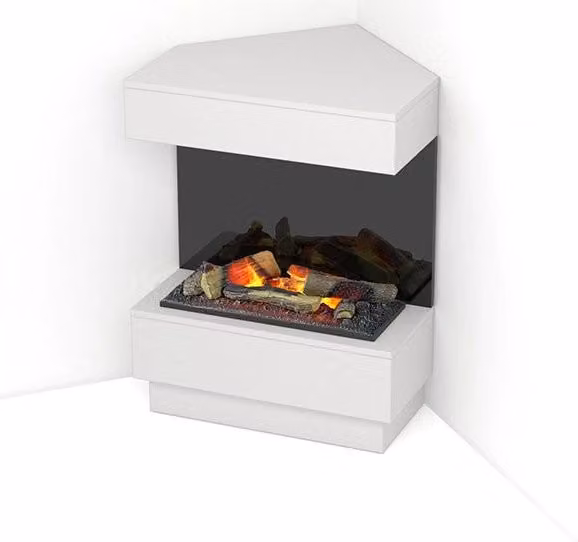 Camino Elettrico Autoportante con LED TARAVO Bianco Opaco e Nero L: 70 cm, H: 95 cm, P: 30/65 cm
