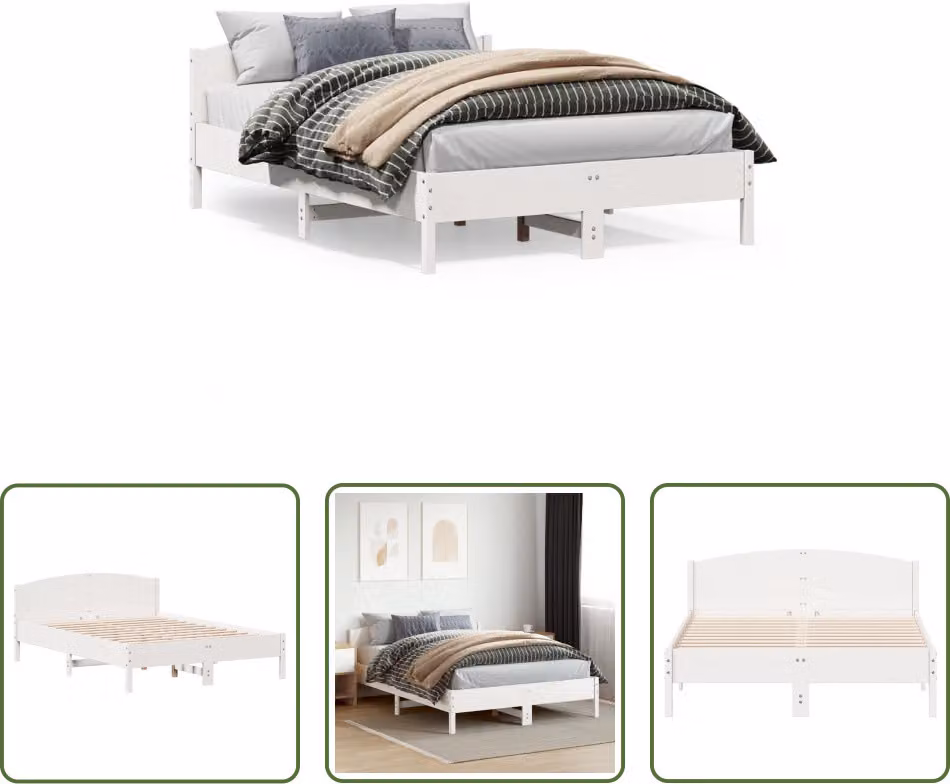 The Living Store Letto in legno massiccio con testiera bianco 150x200 cm pino