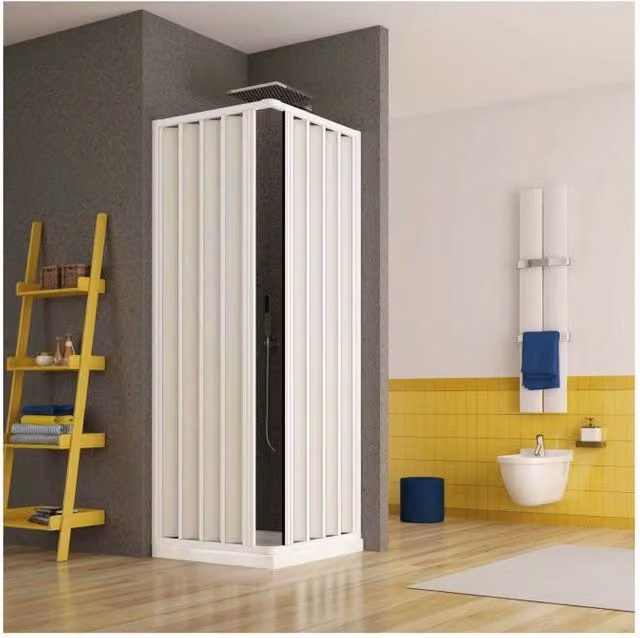 Box Doccia Nicchia in PVC con Apertura Angolare a Soffietto e Doghe Cieche, Colore Bianco, L 70 cm x P 150 cm x H 185 cm