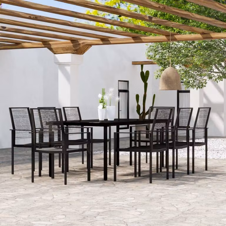 The Living Store 9 pezzi. Set da pranzo da giardino Nero