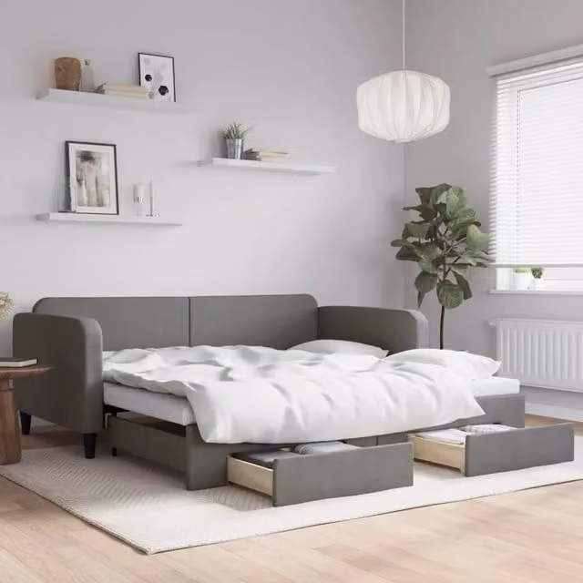 Divano Letto Estraibile con Cassetti vidaXL Grigio Moderno L/P/H: 223 x 110 x 75 cm, Dimensioni Letto: 100 x 200 cm – 1