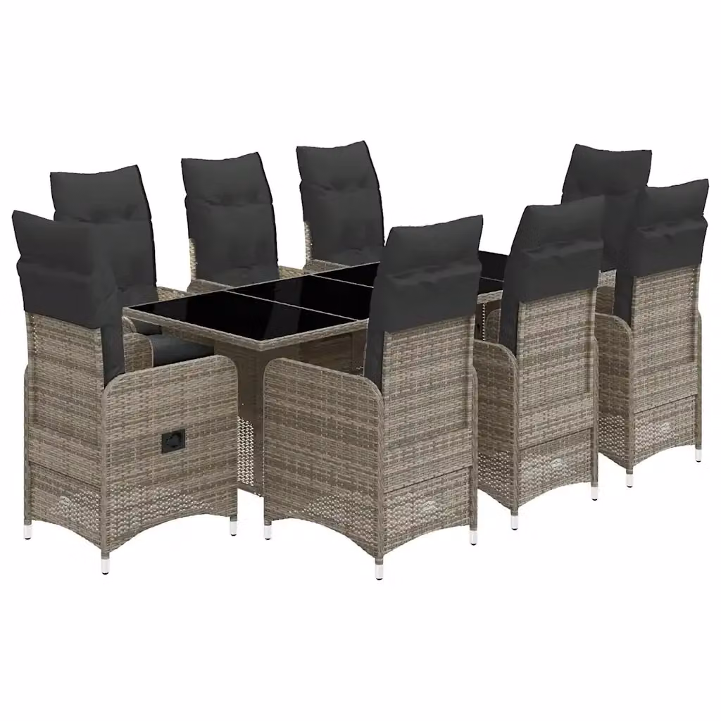 Set Bistrò da Giardino vidaXL 9 pz in Polyrattan e Metallo con Cuscini Grigio – 2