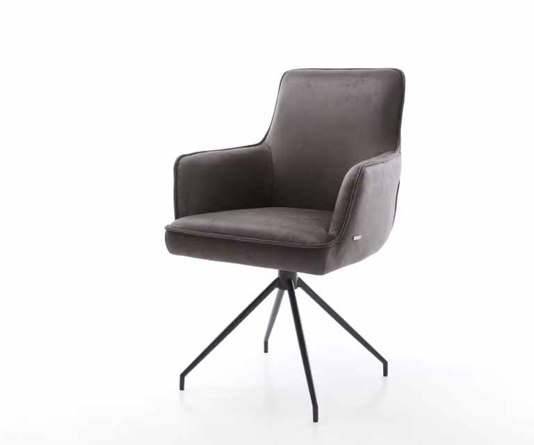DELIFE Sedia girevole Heira-Flex con braccioli in microfibra antracite vintage, base a croce conica nera, girevole a 180°, molle insacchettate