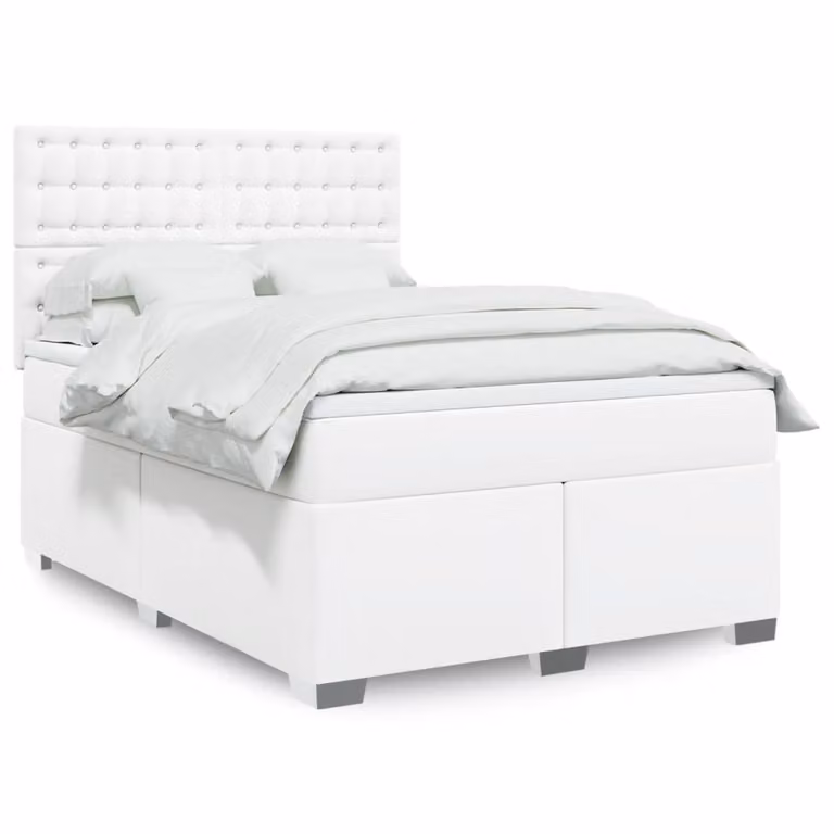 vidaXL Giroletto a Molle con Materasso Bianco in Similpelle, L/P/H: 140 x 190 cm