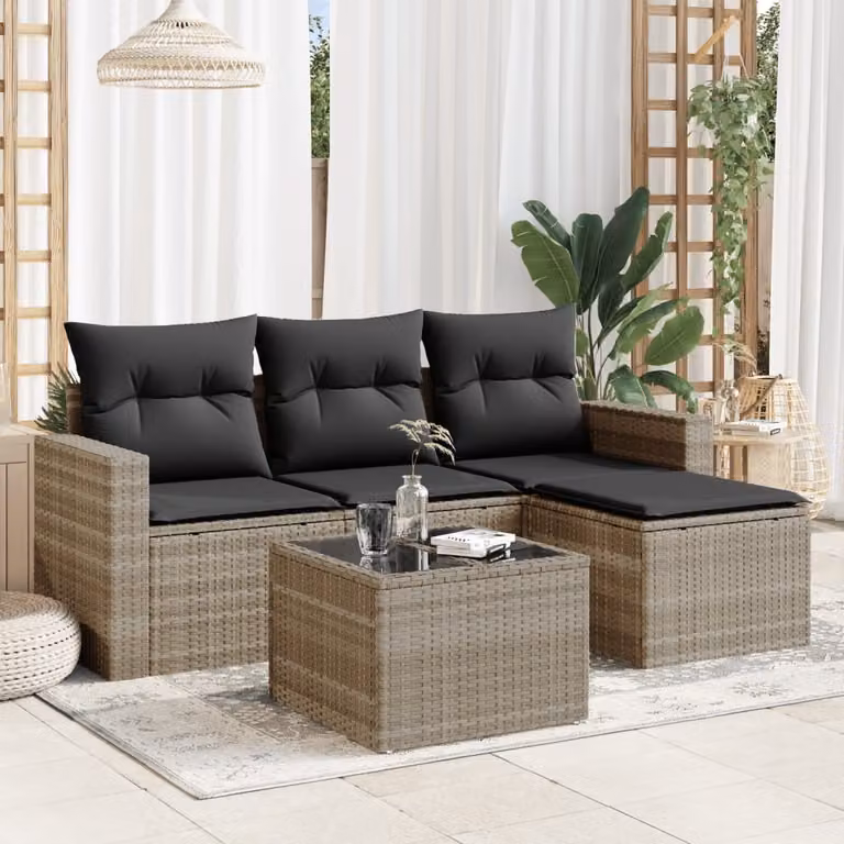 Maison Exclusive - Set Divano da Giardino 5pz con Cuscini Grigio Chiaro Polyrattan