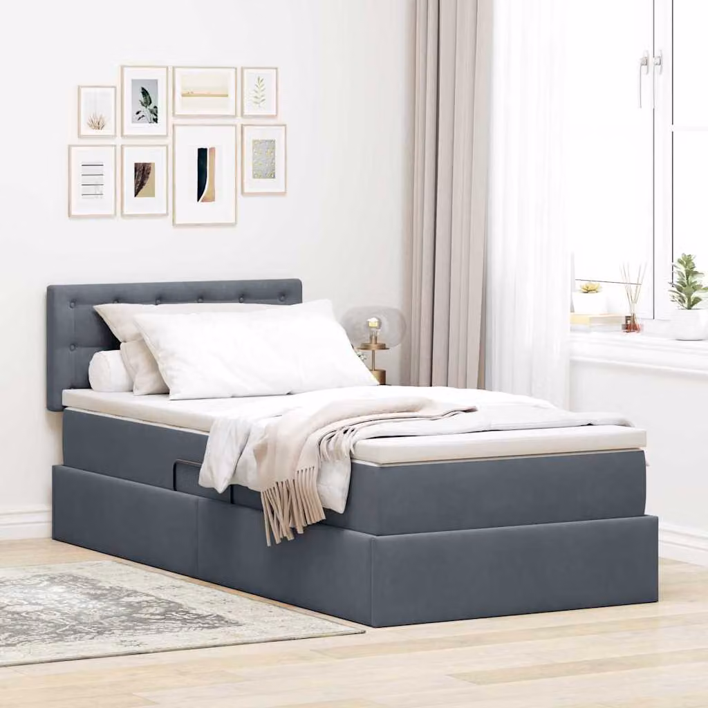 Letto con contenitore e illuminazione LED vidaXL in velluto grigio, L/P/H: 200 x 100 x 88 cm – 1