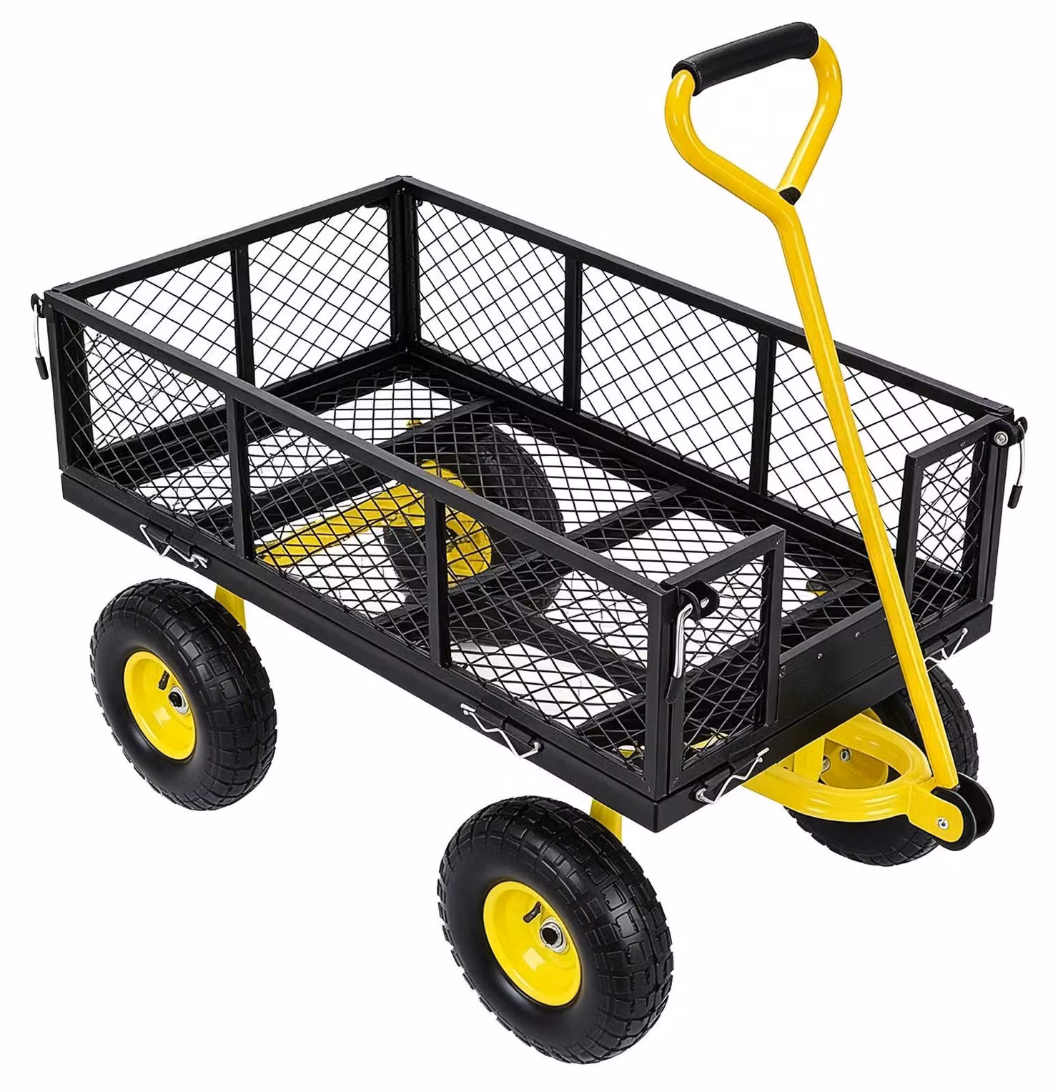 Carrello da giardino in acciaio robusto con pareti laterali removibili