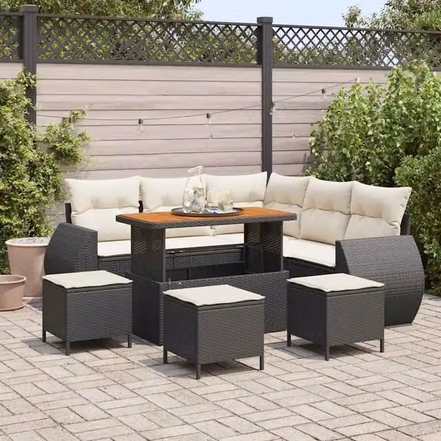 Set Divano da Giardino 9 pz Nero polyrattan 3361880
