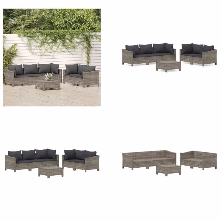 vidaXL Set da salotto da giardino 6 pezzi con cuscini in poly rattan grigio - Set da salotto da giardino - Set da salotto - Set di mobili da giardino