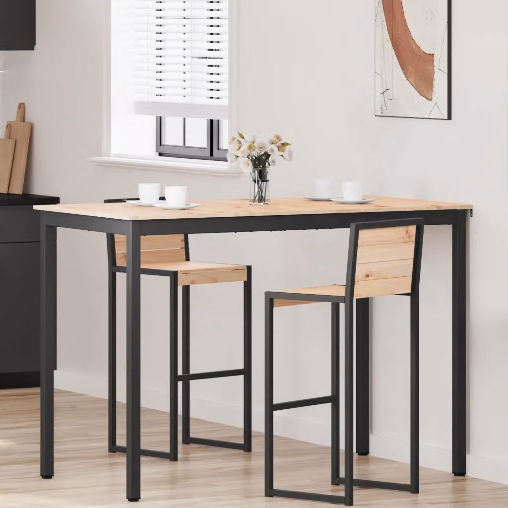 Tavolo da bar rettangolare in pino massello e metallo, colore marrone, L: 150 cm, P: 80 cm, H: 105 cm – 2