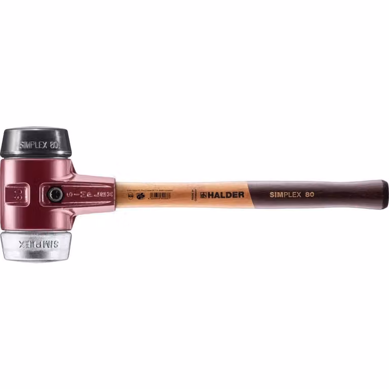 Mazza SIMPLEX soft-face con alloggiamento TE e manico in legno, Ø 80, composizione gomma / metallo morbido