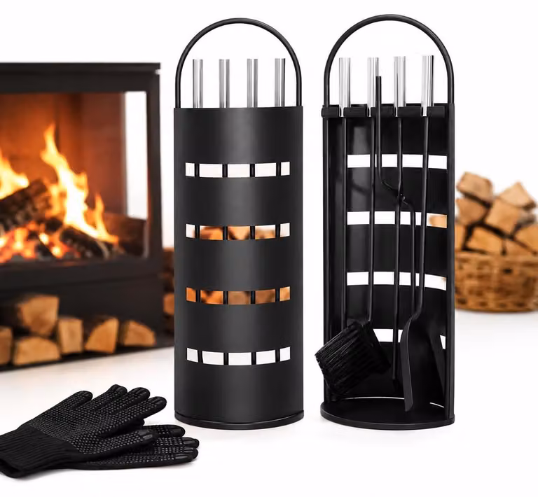 Set caminetto Mucola Nero 6 pezzi Accessori per caminetto Strumenti per caminetto Set pulizia caminetto Set caminetto Schermo privacy
